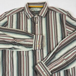 Tommy Bahama Shirt Men Large Earth Tones Striped‎ Long Sleeve Button Up
